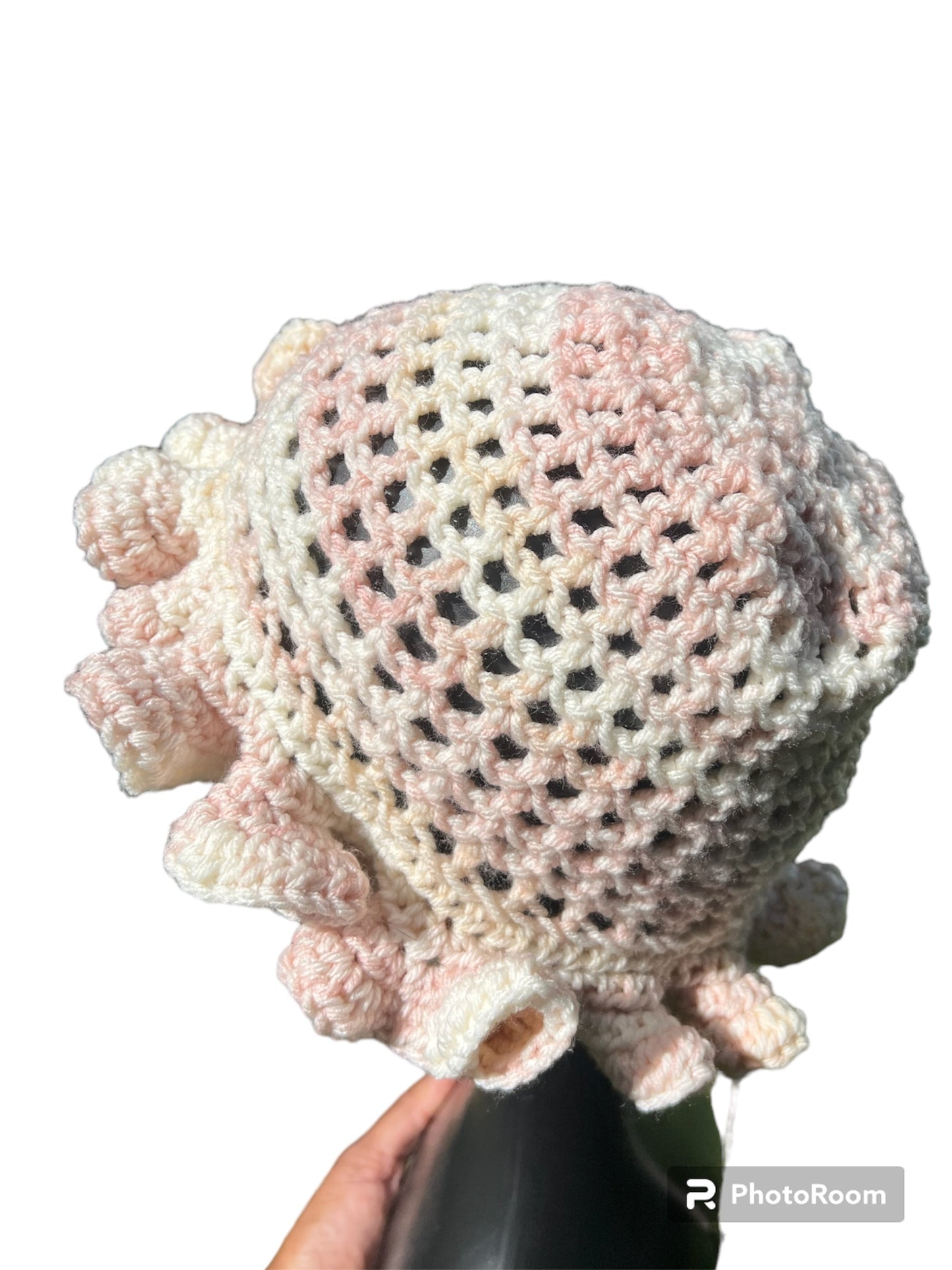 Peach Vanilla Mesh Ribbon Brim Hat